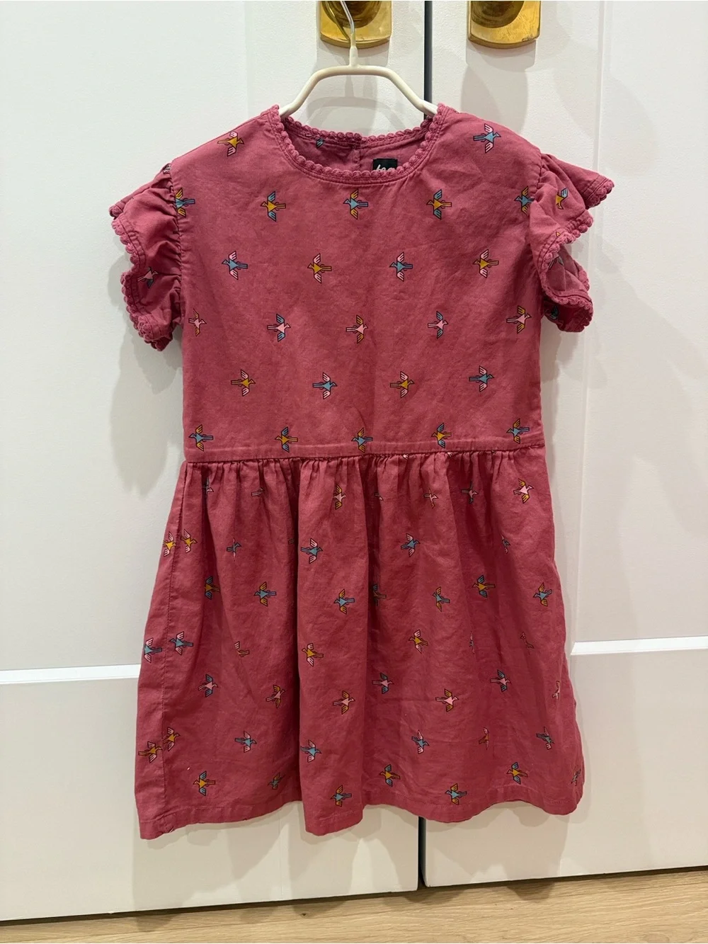 Tea Collection Rose Pink Embroidered Flutter Sleeve Dress